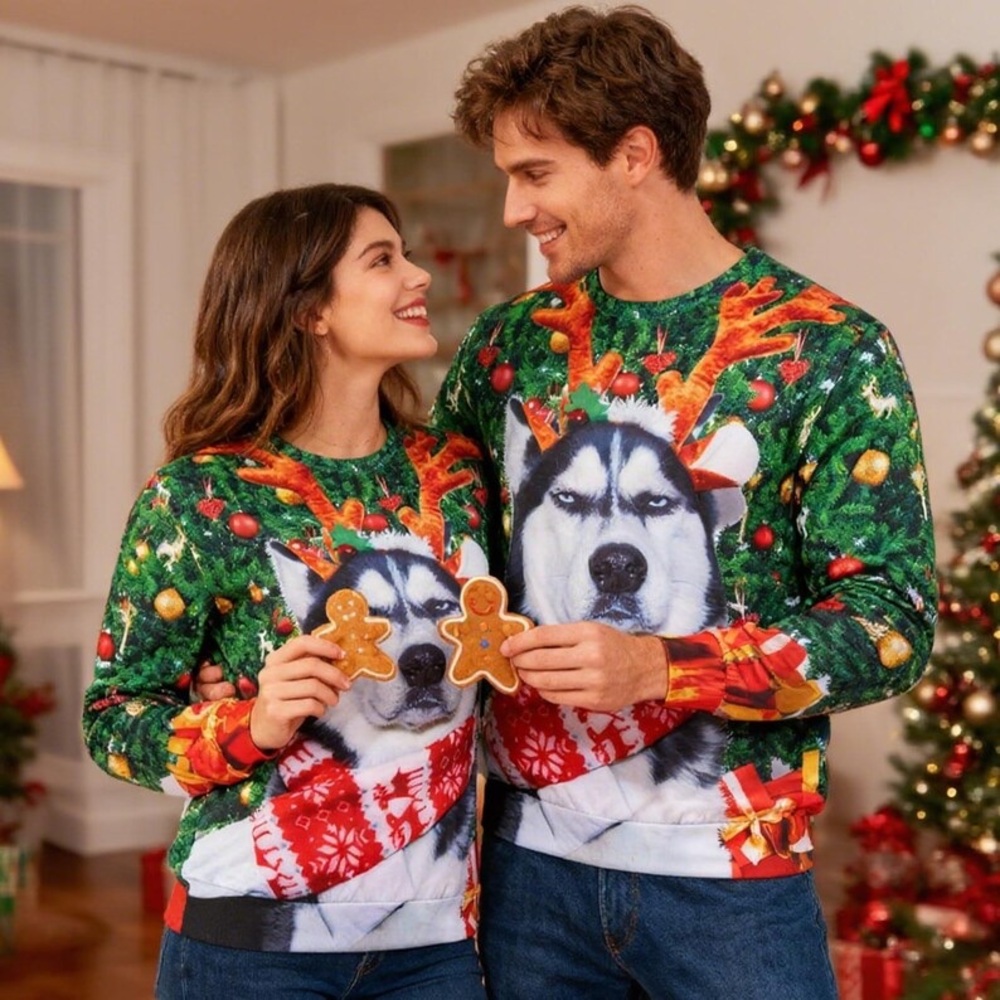 NWOT Husky Dog Ugly Christmas Pullover Crewneck Sweatshirt